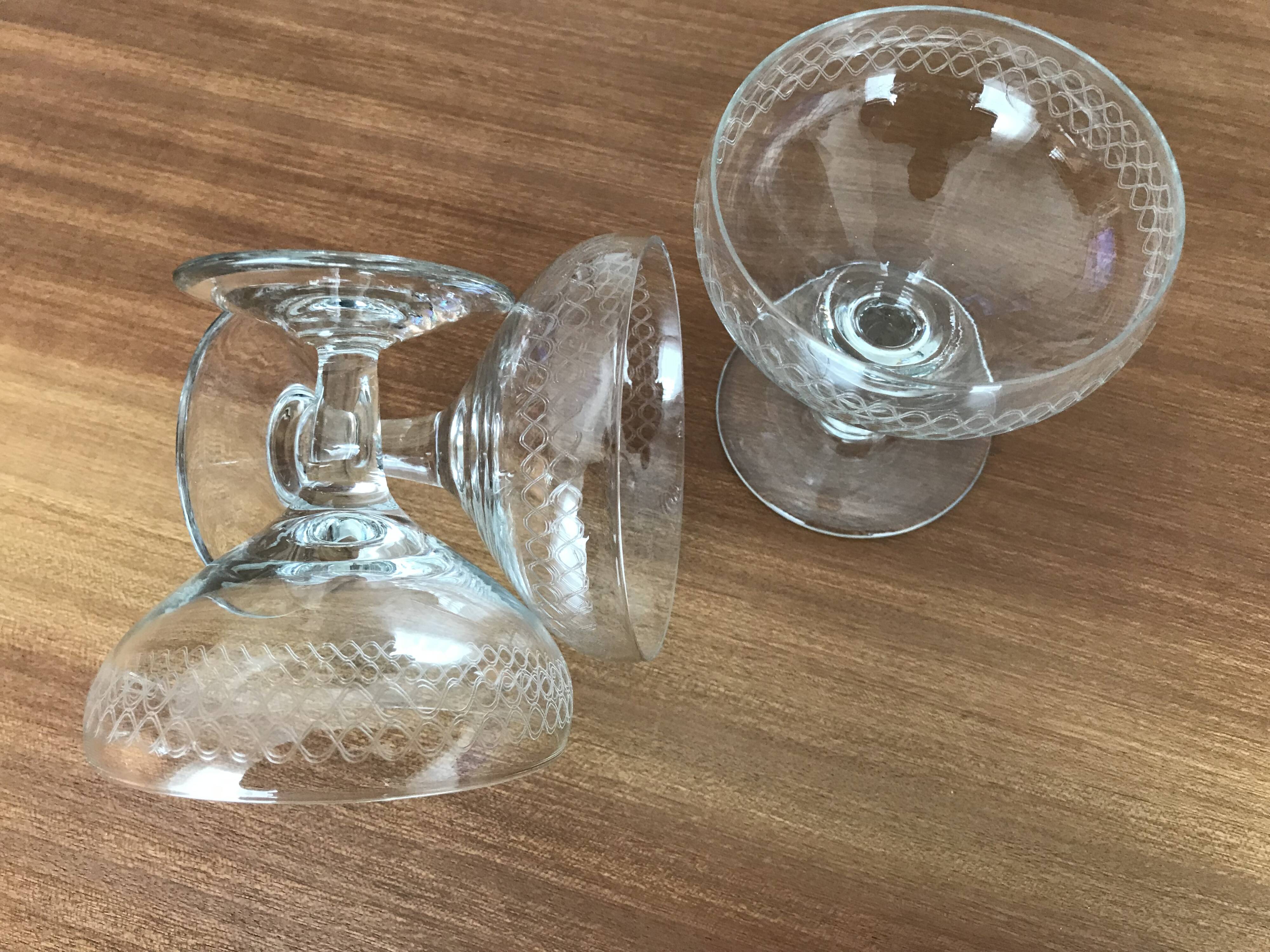 3 crystal champagne glasses