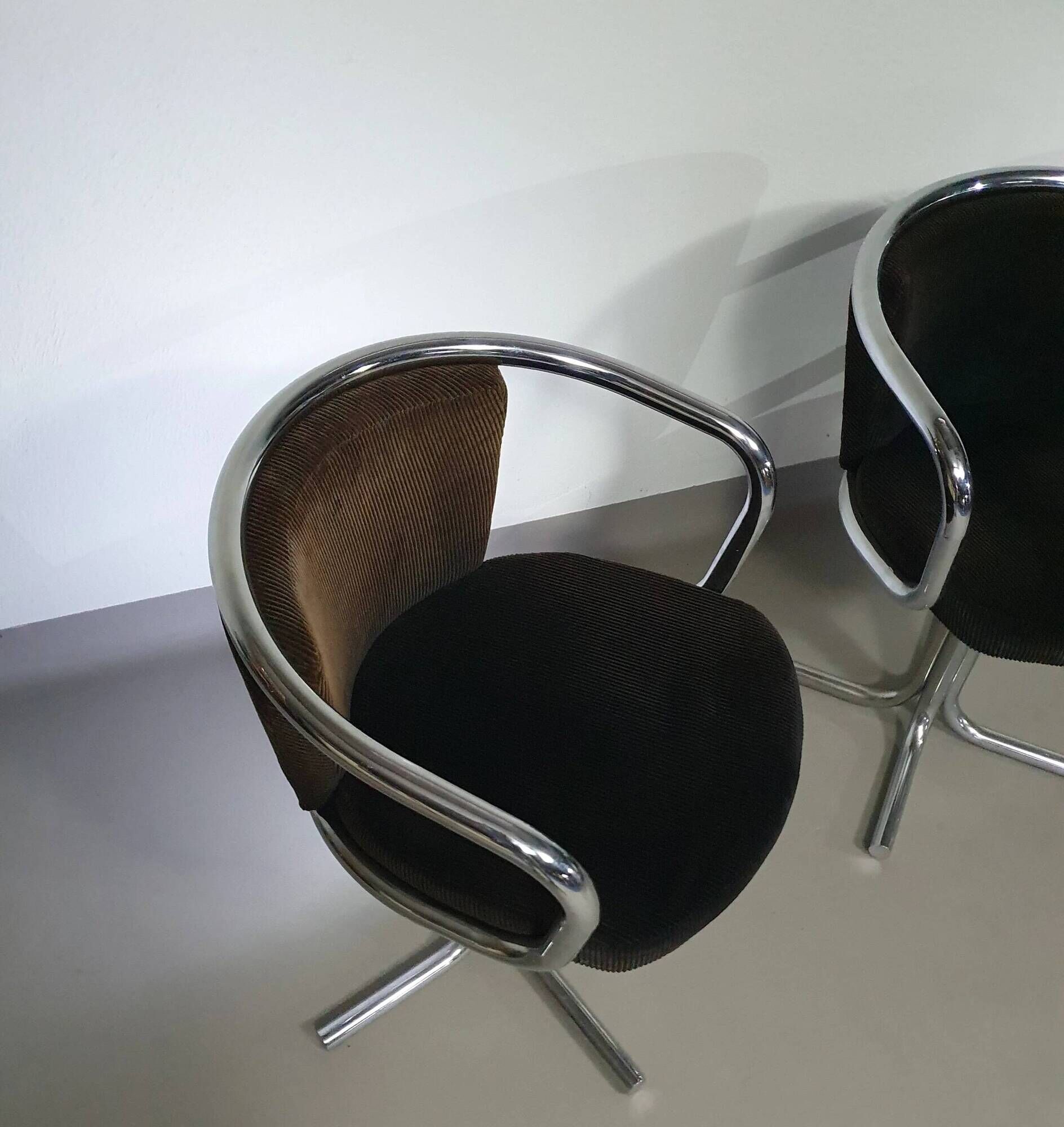 3 x mid-century tube frame chairs (swivel) corduroy upholstery