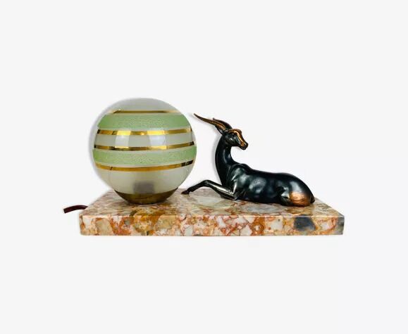 Art deco lamp gazelle brass and marble