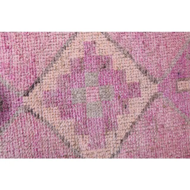 Vintage Turkish Hand-Knotted Wool Cotton Pink Runner Rug 91x288