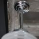 Art Deco pendant light, chrome metal suspension and glass globe, ceiling lamp.