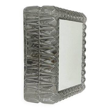 Vintage wall sconce, pressed molded glass and mirror, France, 1960