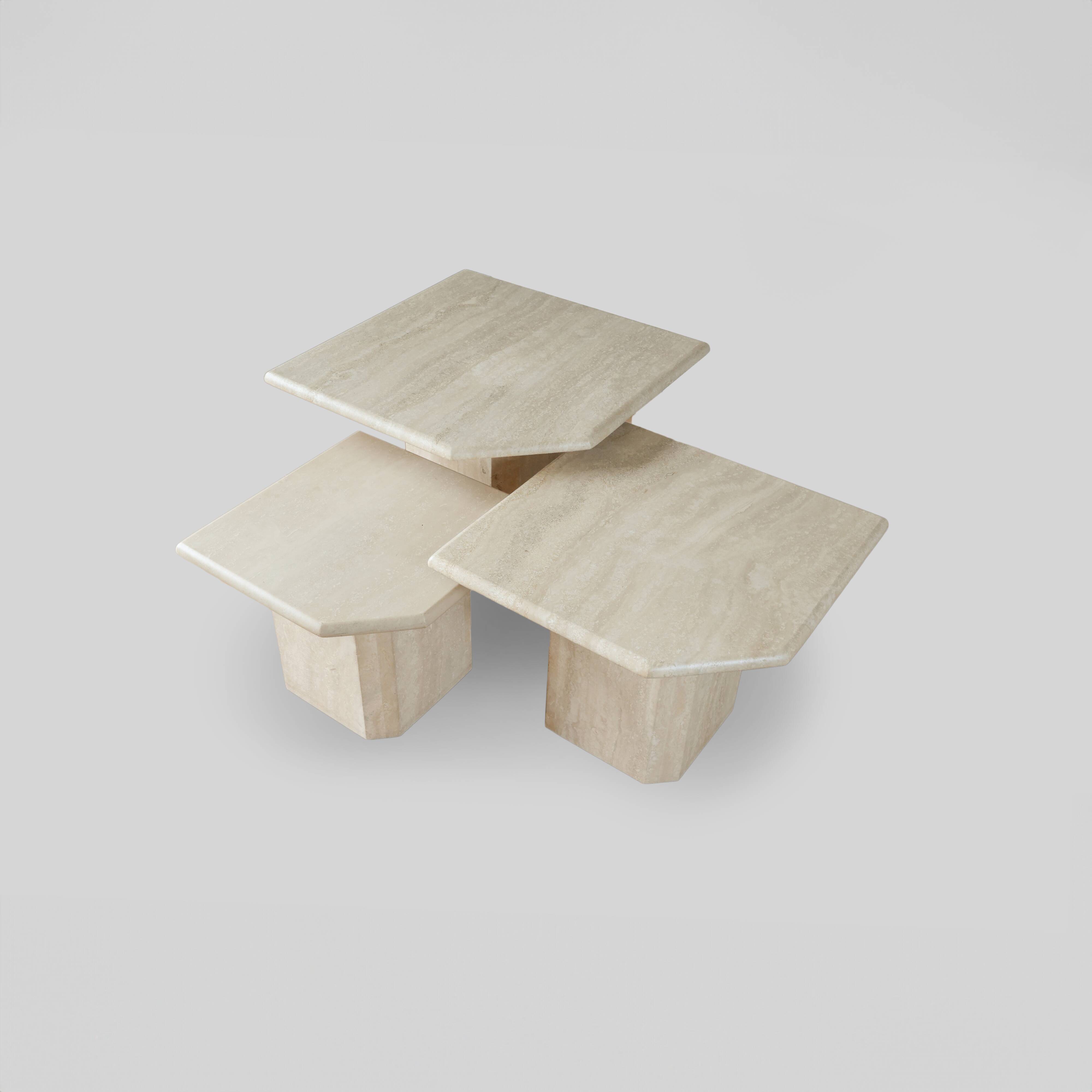A set of 3 vintage italian travertine nesting tables