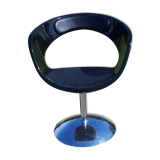 Fauteuil vintage chrome, plastic et cuir noir