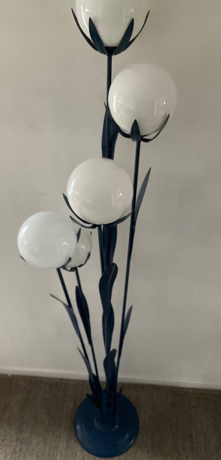 Vintage floor lamp 5 lamps in opaline and blue metal