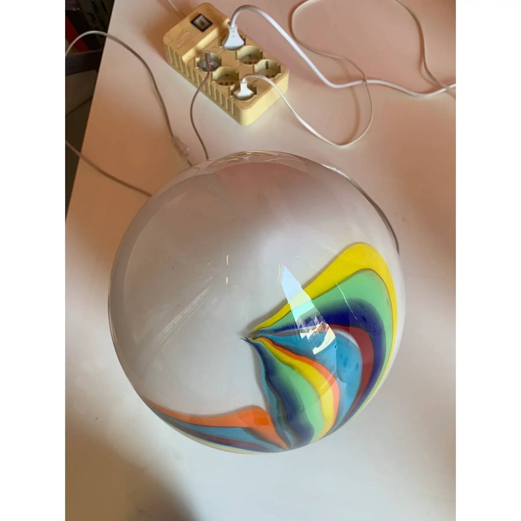Multicoloured Reeds White Egg Lamp in Murano-Style Glass