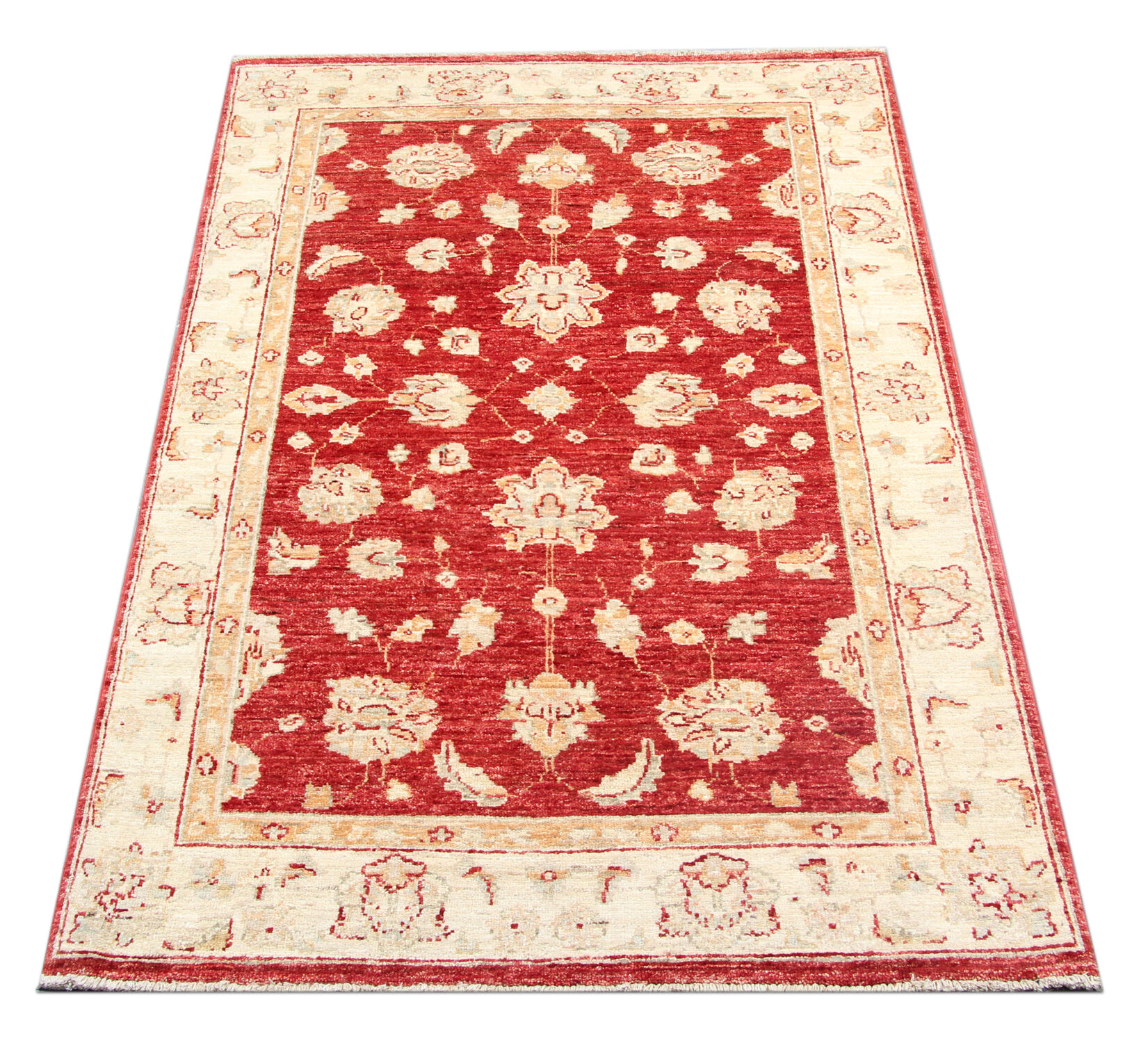 Oriental Wool Ziegler Carpet Handwoven Deep Red Area Rug- 100x152cm