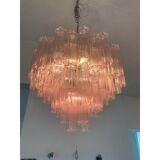 Murano Style Glass Sputnik Chandelier Pink and Brunito Metal Frame, Set of 2 or Pair of Chandelier