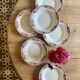 Set of 8 vintage soup plates decorated with pink and black flowers - Saint Amand