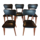 5 chairs in wood and black faux leather, Scandinavian style