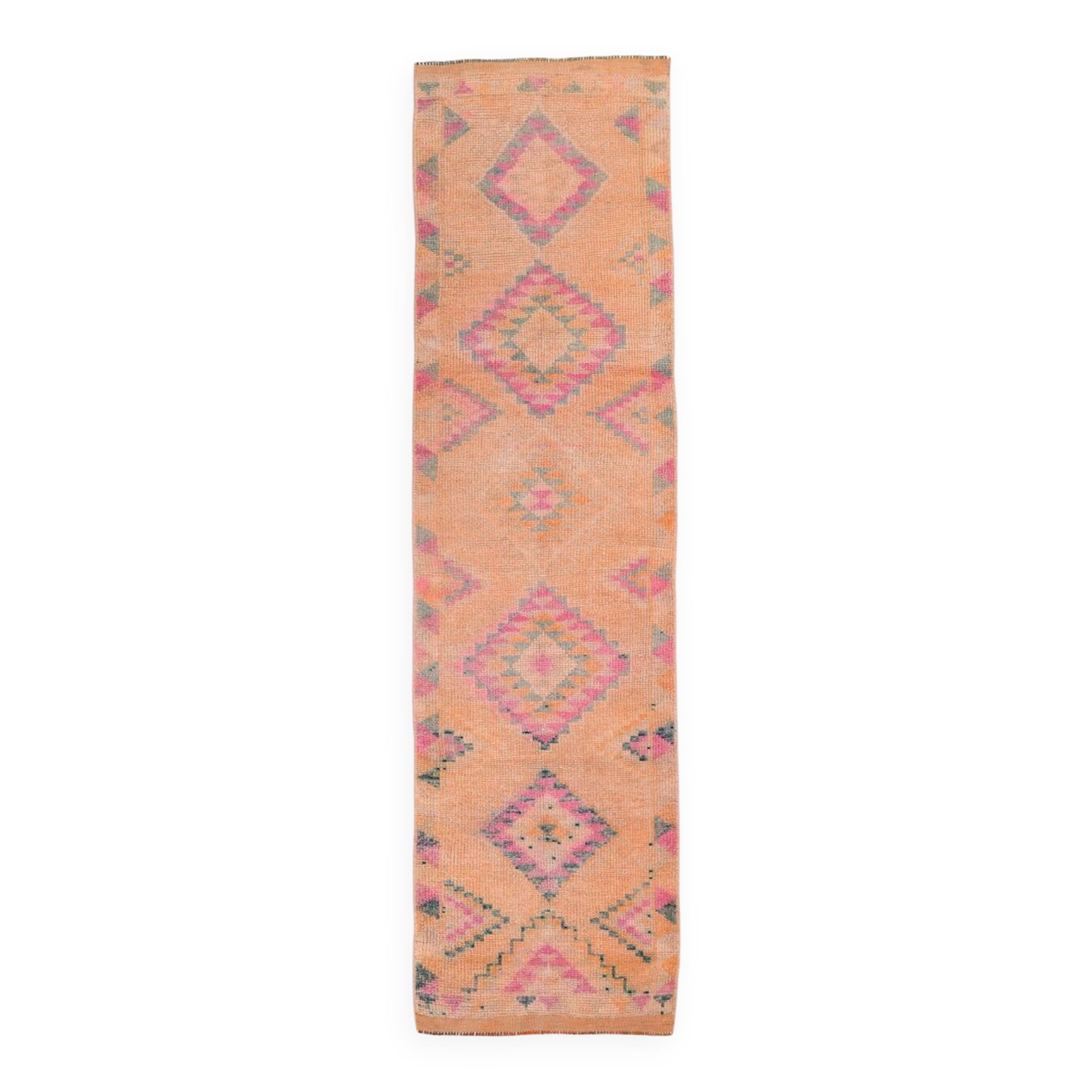Peach & Pink Hallway Vintage Runner Rug, 84x310Cm