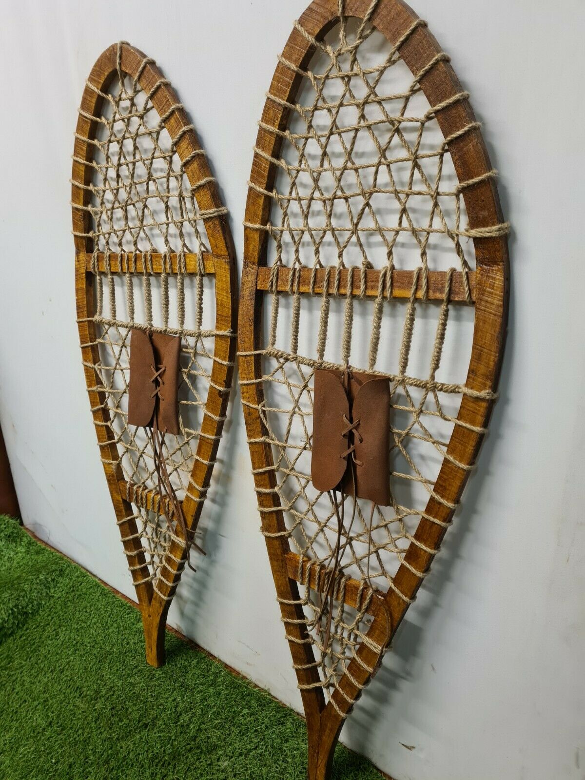 Pair of wooden snowshoes