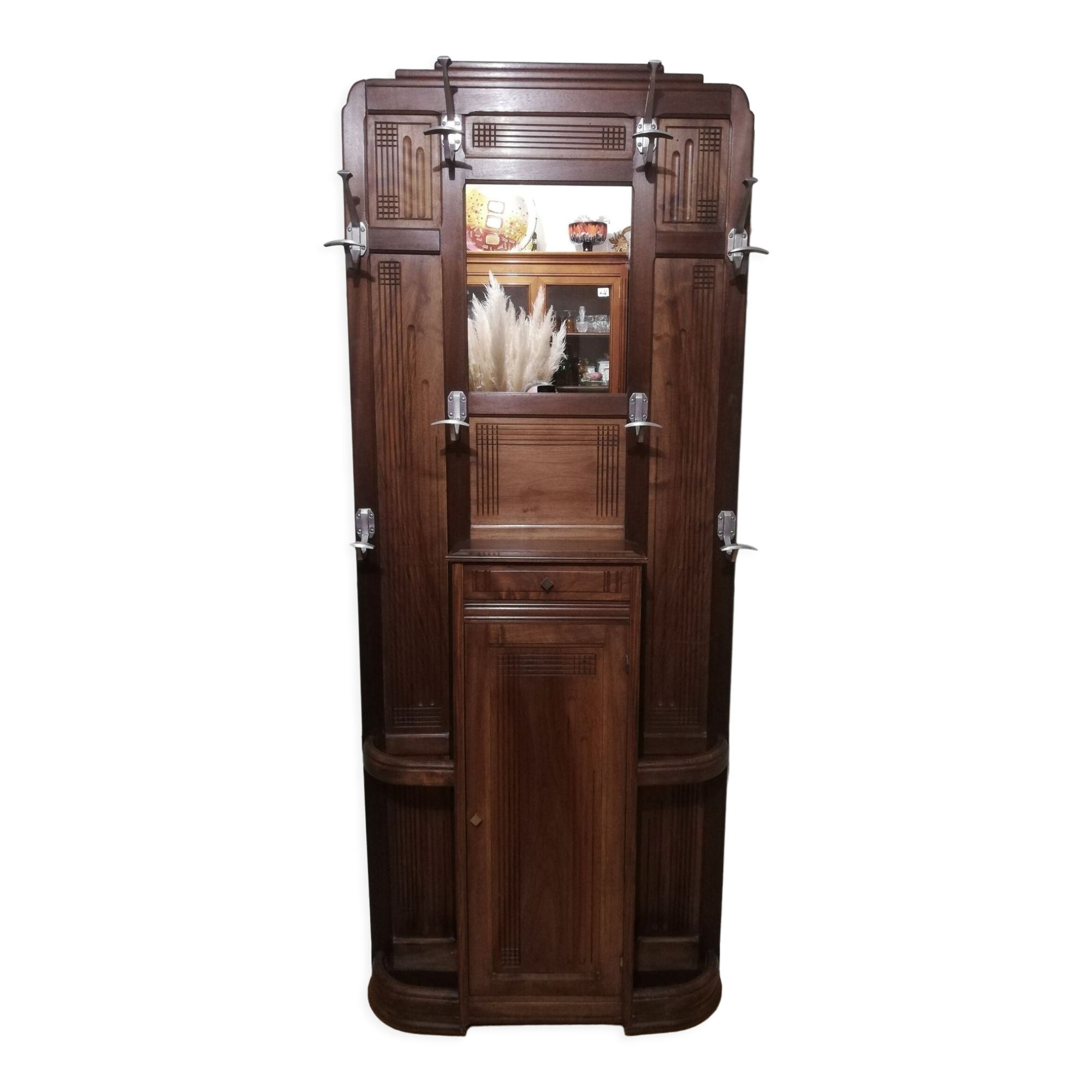 Art Deco cloakroom rack in stained oak