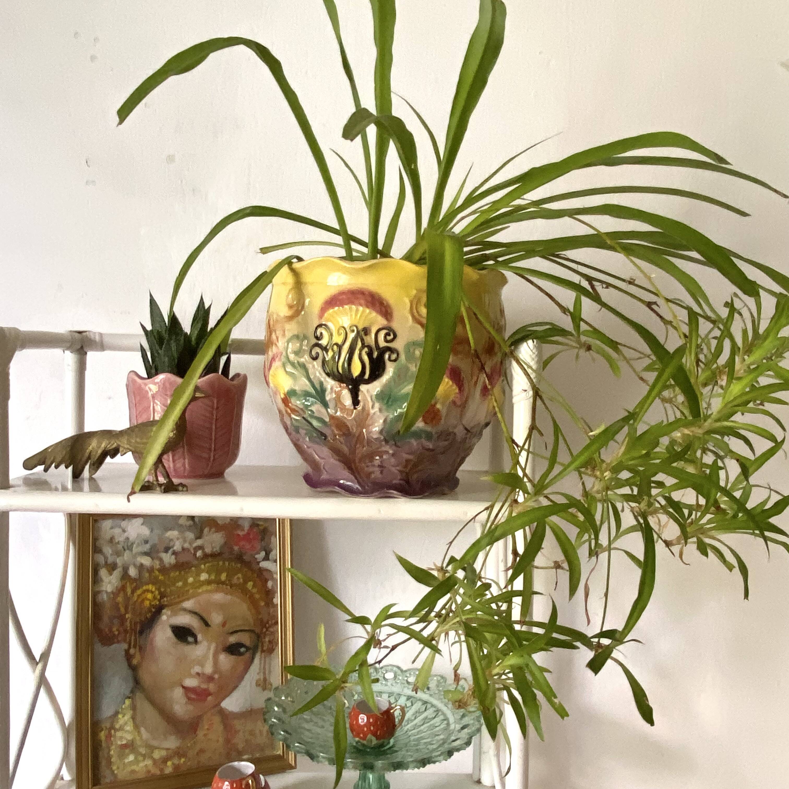 Old slip cachepot, thistles