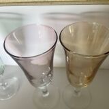 3 iridescent colored champagne glasses