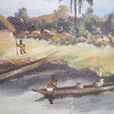 Painting on canvas African landscape Signed