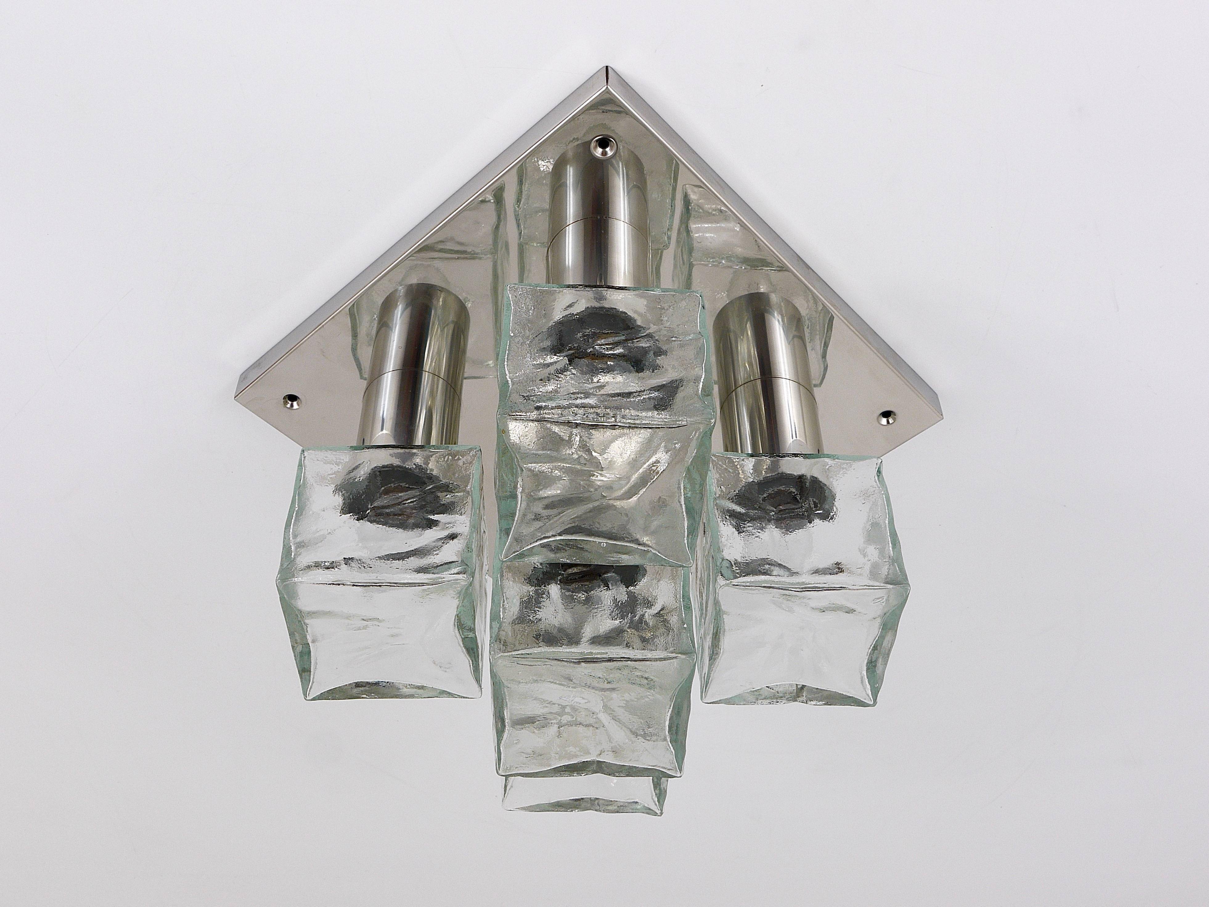 Ceiling light or wall sconce J.T. Kalmar in cubic glass, Austria, 1960s.
