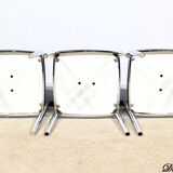 Suite of 3 Leather and Chrome Metal Chairs, attributed to Collomb Creation – 1970