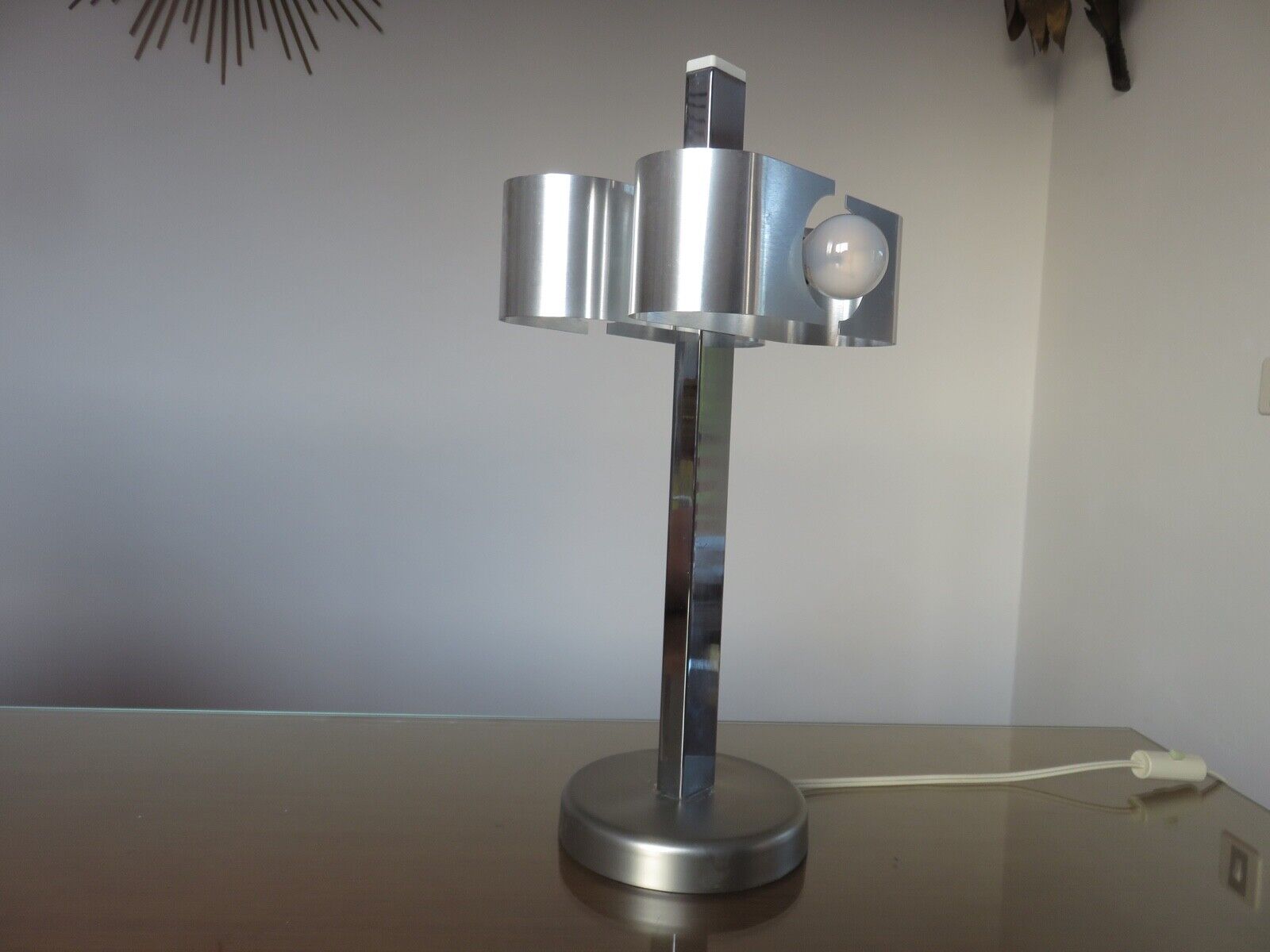 Space age lamp in brushed metal and chromed metal 1970