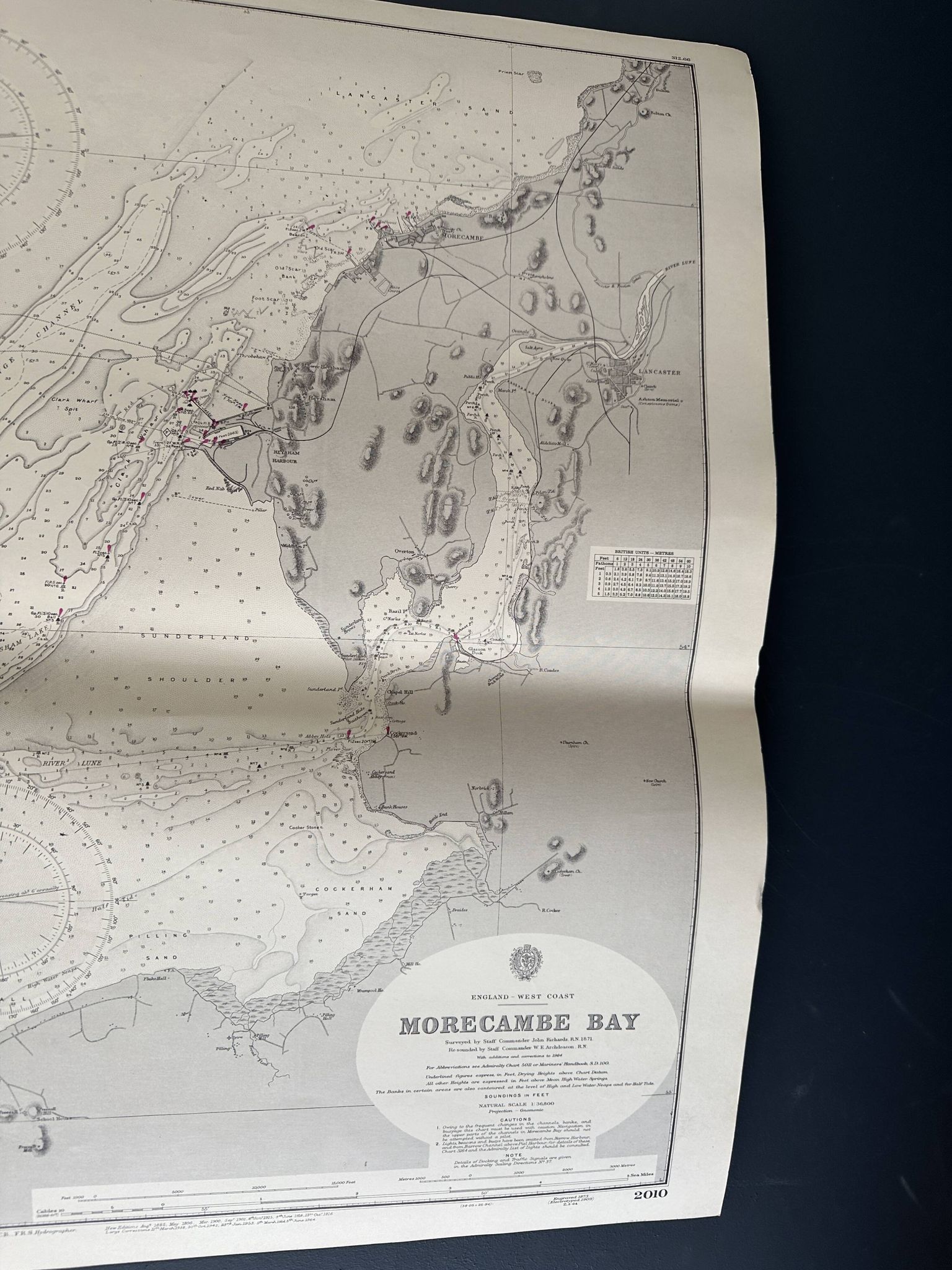 Carte nautique de la côte ouest de l'Angleterre, baie de Morecambe