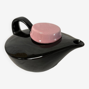 Vintage black and pink ceramic teapot