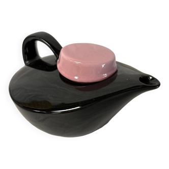 Vintage black and pink ceramic teapot