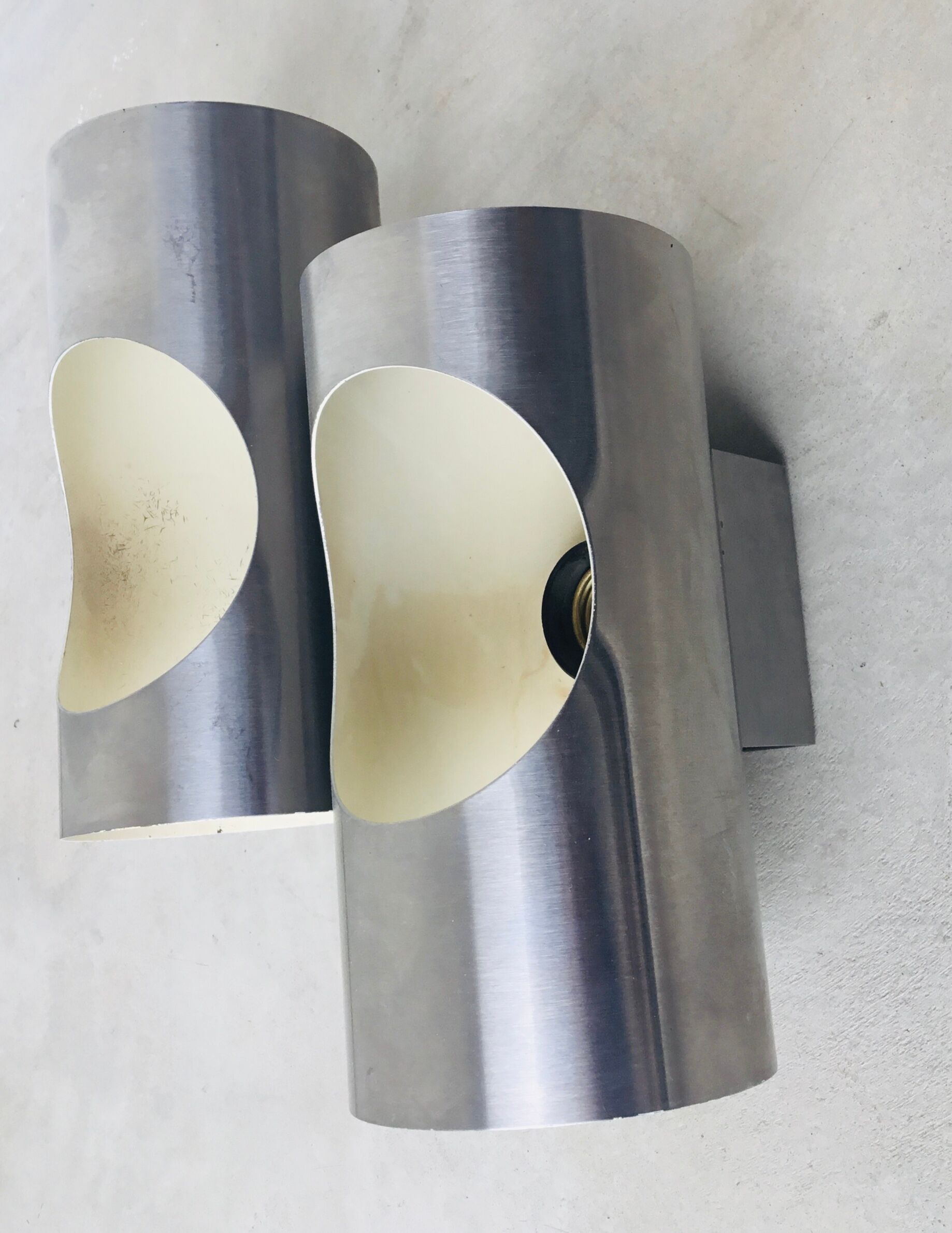 Double cylindrical wall lamp oxar stainless steel design 1970