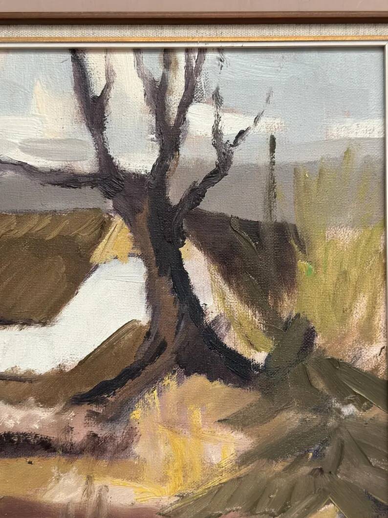 Original Swedish Oil on Canvas – "Farm" by Jörgen Bruun – Signed – Vintage and Framed – 41 × 31 cm (16.1" × 12.2")