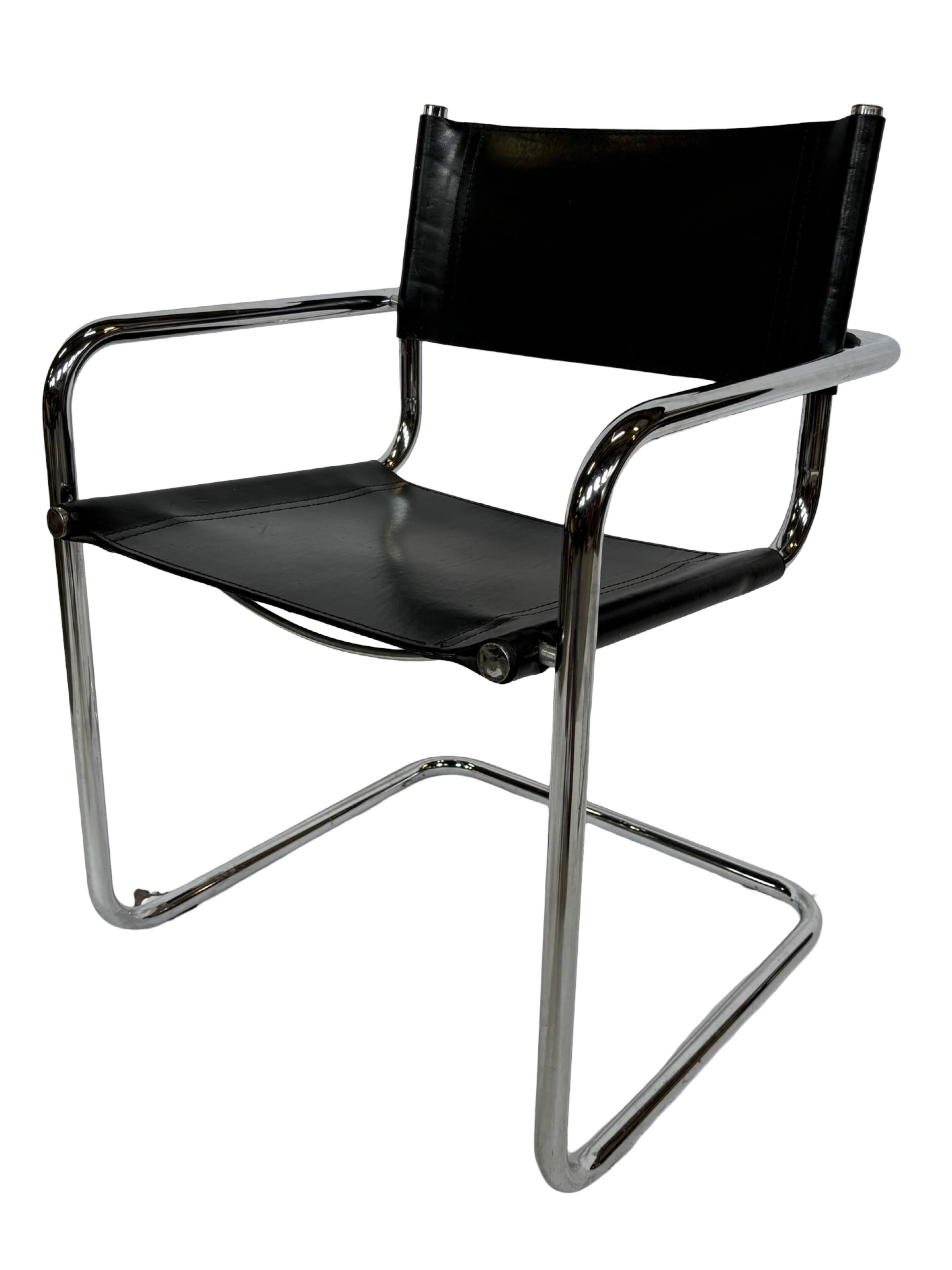 Ensemble vintage de 6 chaises à structure tubulaire Mart Stam design cuir