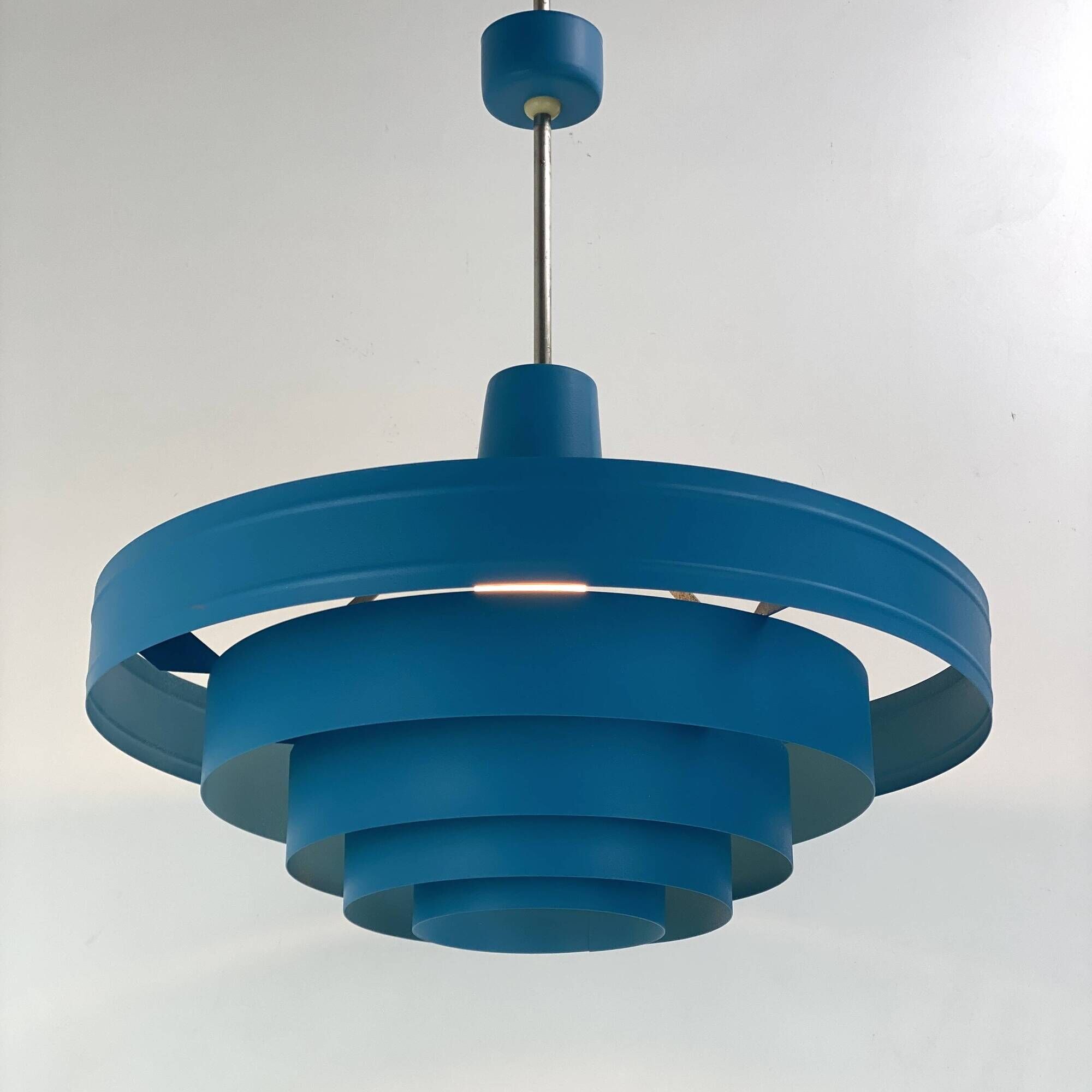 Vintage 1960s Metal Pendant Light - Blue Design