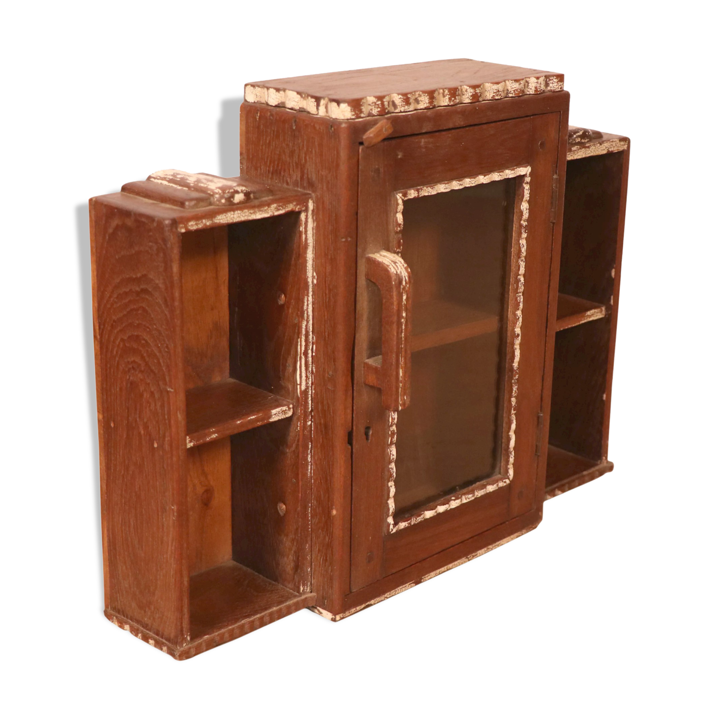 Old art deco showcase in burmese teak with original white edging