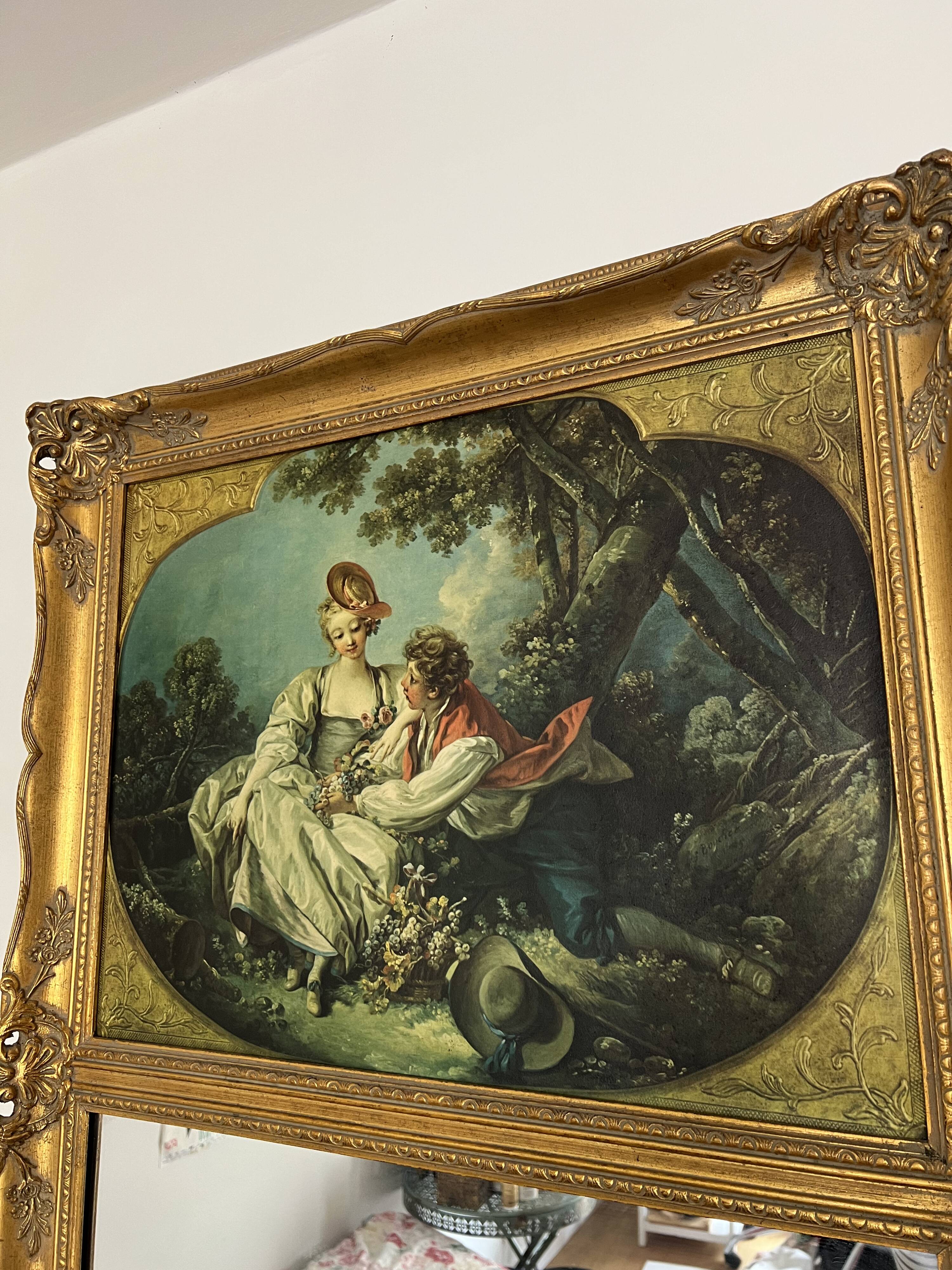 Miroir murale vintage doré avec reproduction "Les Quatre Saisons - L'A