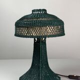 Green Art Deco rattan wicker mushroom "Eiffel" table lamp, 1950s
