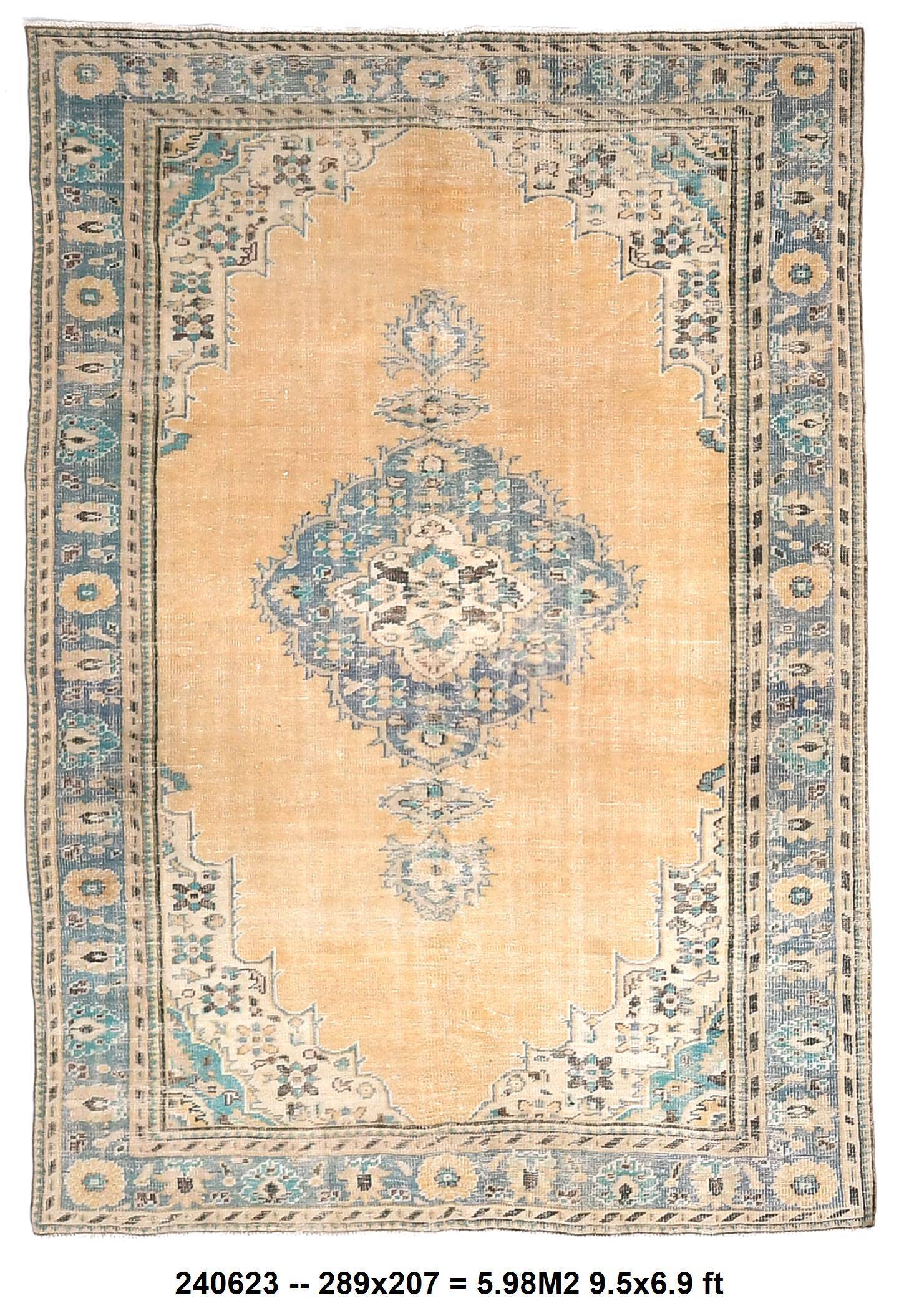 7x9  Orange &  Blue Turkish Area Rug 207x289Cm SK 240623