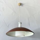 Suspension vintage en métal orange rouille avec opaline