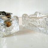 Briquet et cendrier en verre givré Kalmar design années 70