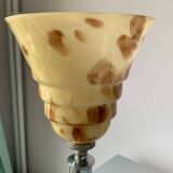 Ancienne lampe art déco en bois, verre et chrome