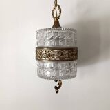 Glass and brass pendant light from the 70s