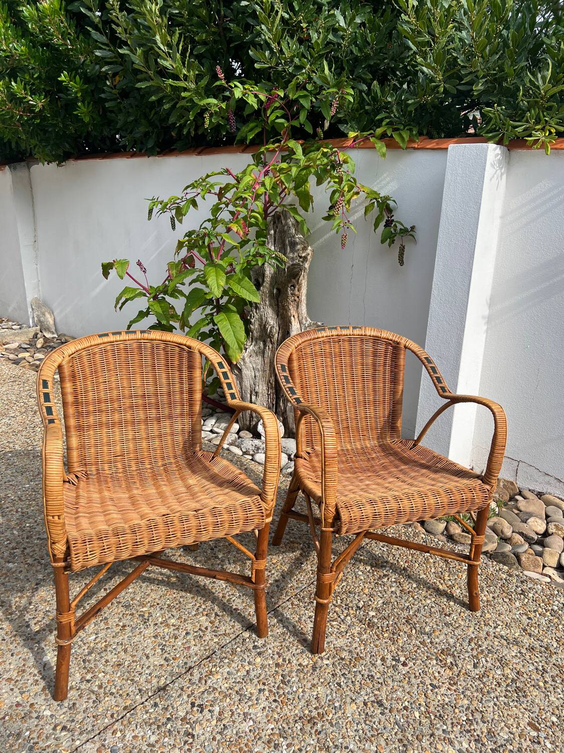 Paire de fauteuils rotin vintage 1960