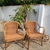 Pair of vintage rattan armchairs 1960
