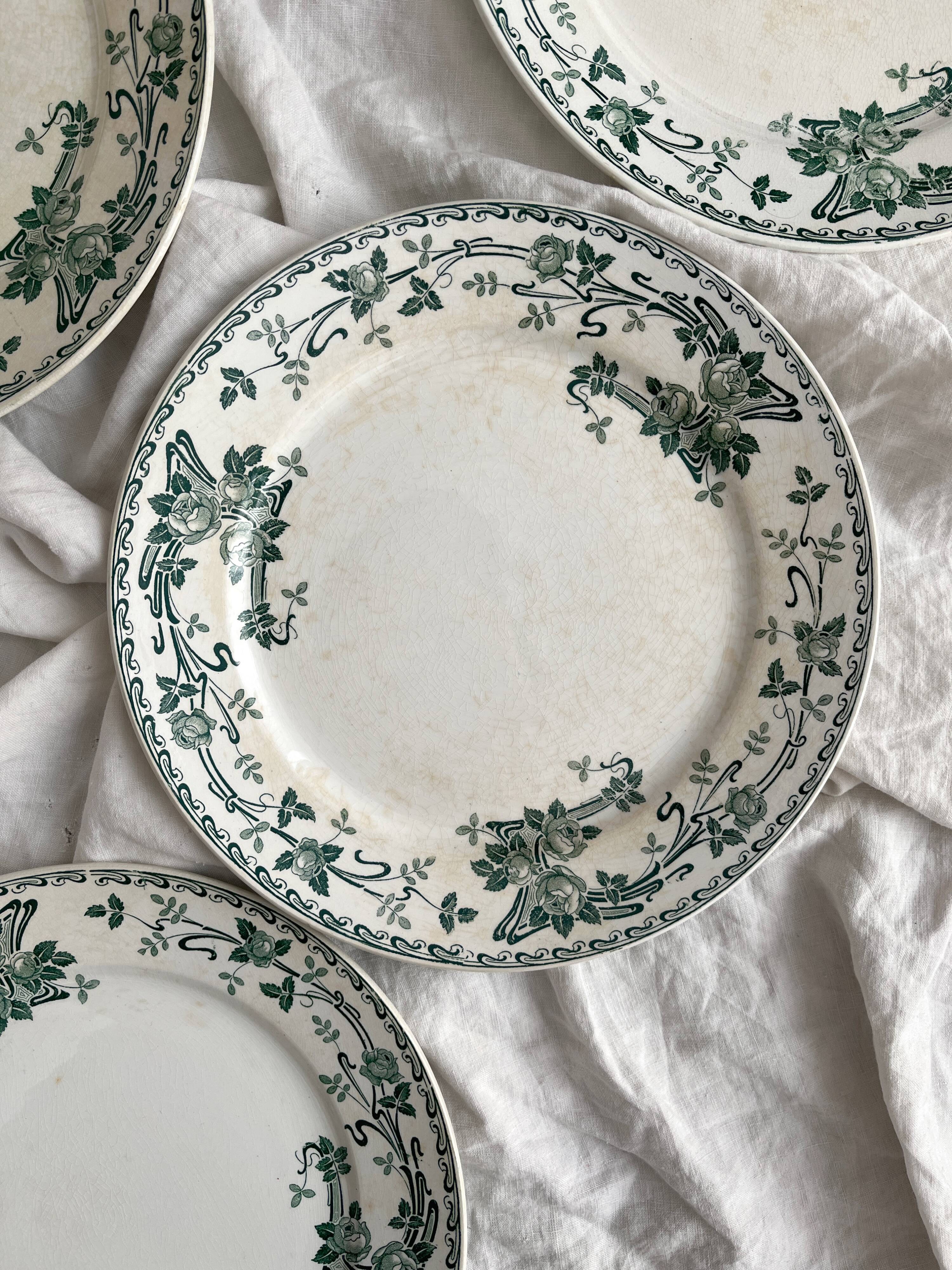 4 ironstone dinner plates "Rosa" Boch Freres Keramis BFK