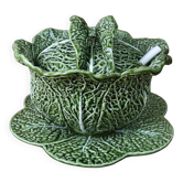 Soup tureen, dish and serving spoon "cabbage" in barbotine