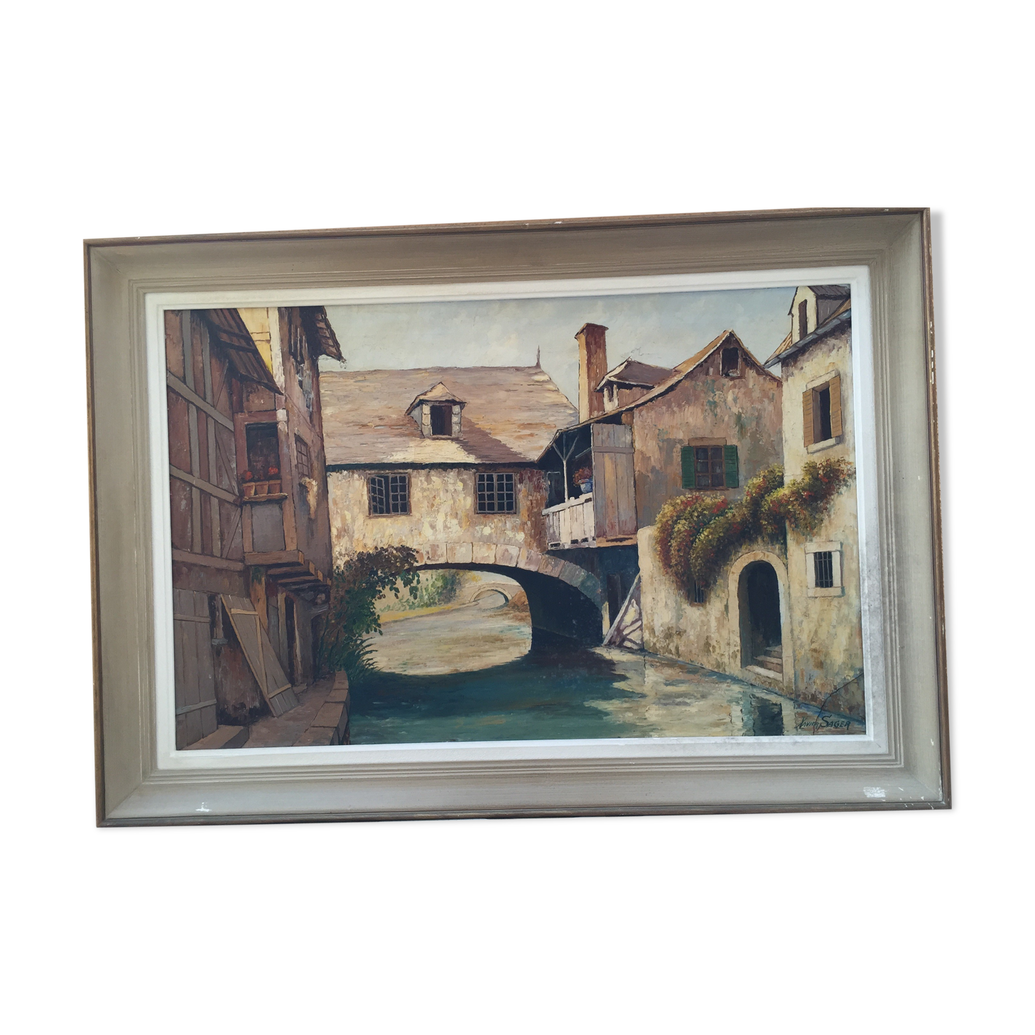 Oil on canvas: House spanning the canal