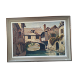 Oil on canvas: House spanning the canal