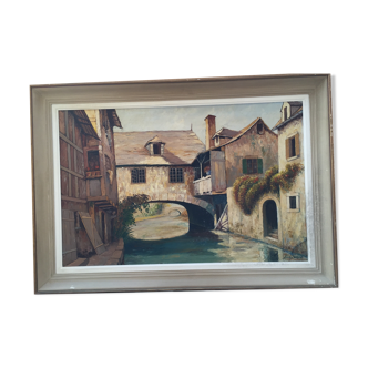 Oil on canvas: House spanning the canal