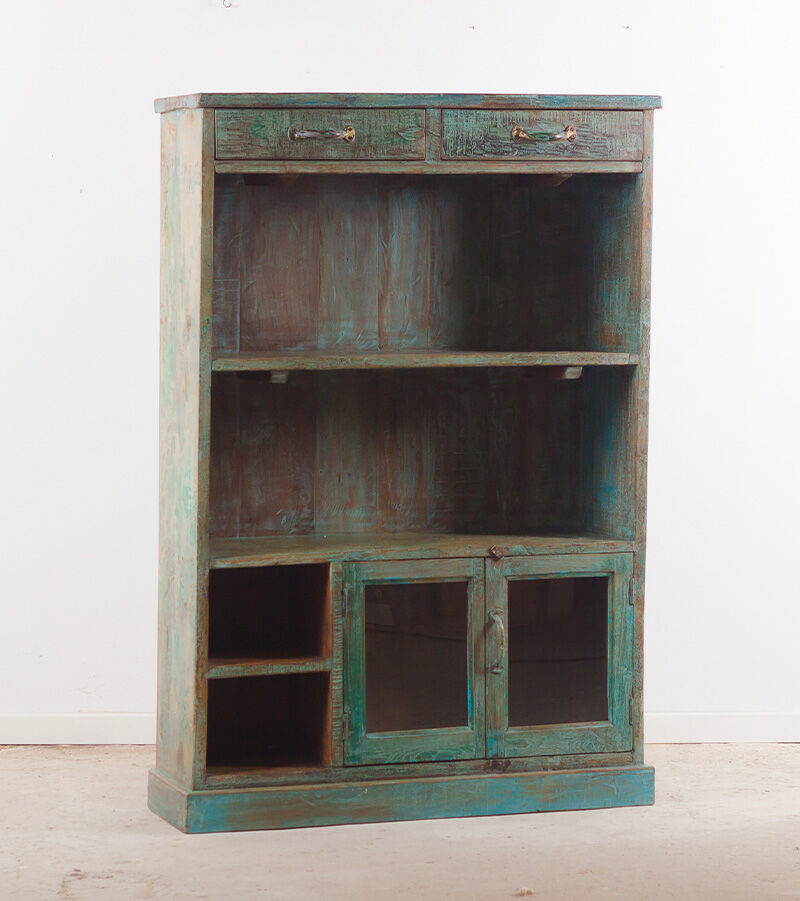 Armoire bibliothèque ouverte en bois vintage