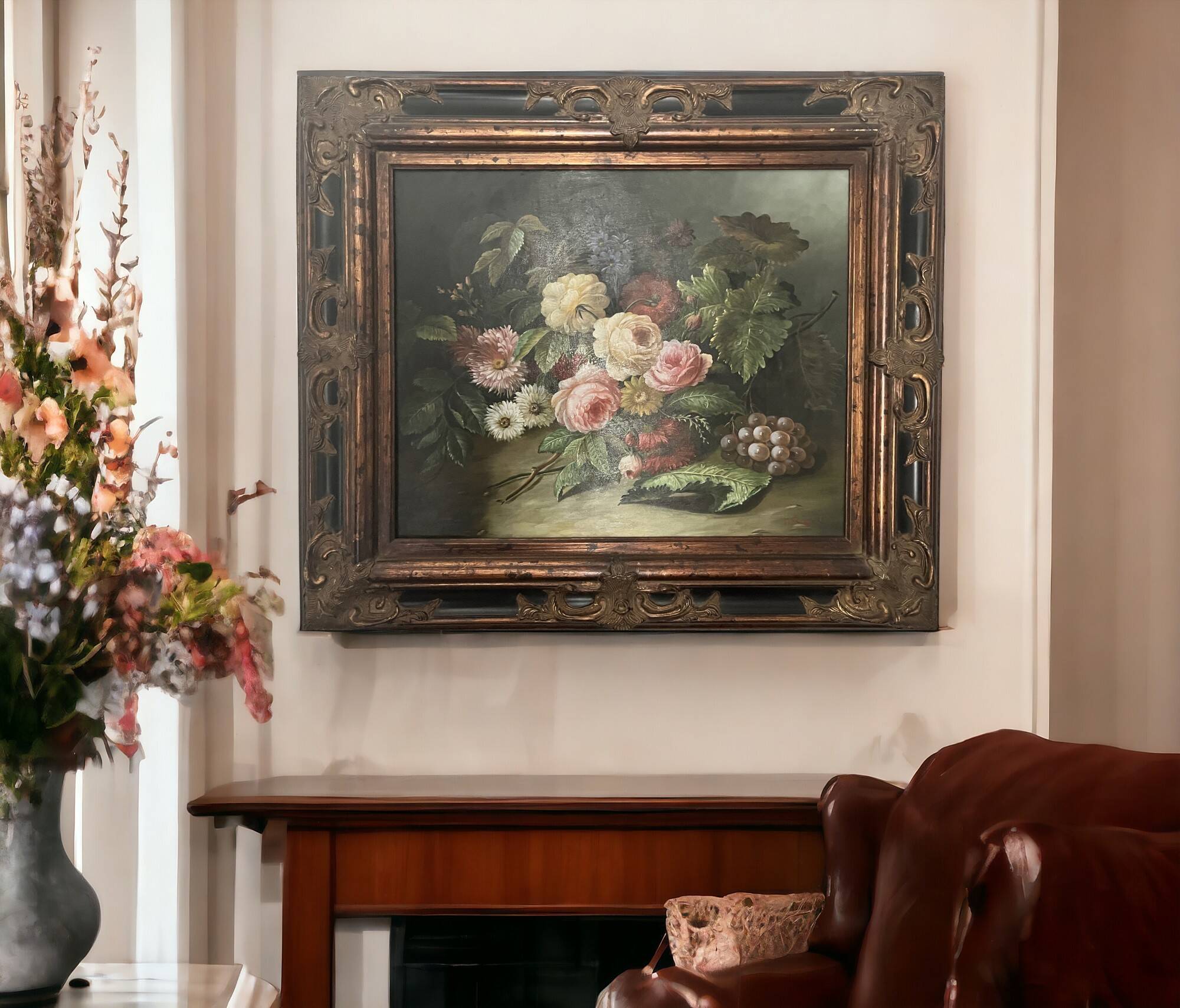 Reynols, ecole française nature morte aux fleurs début xxème
