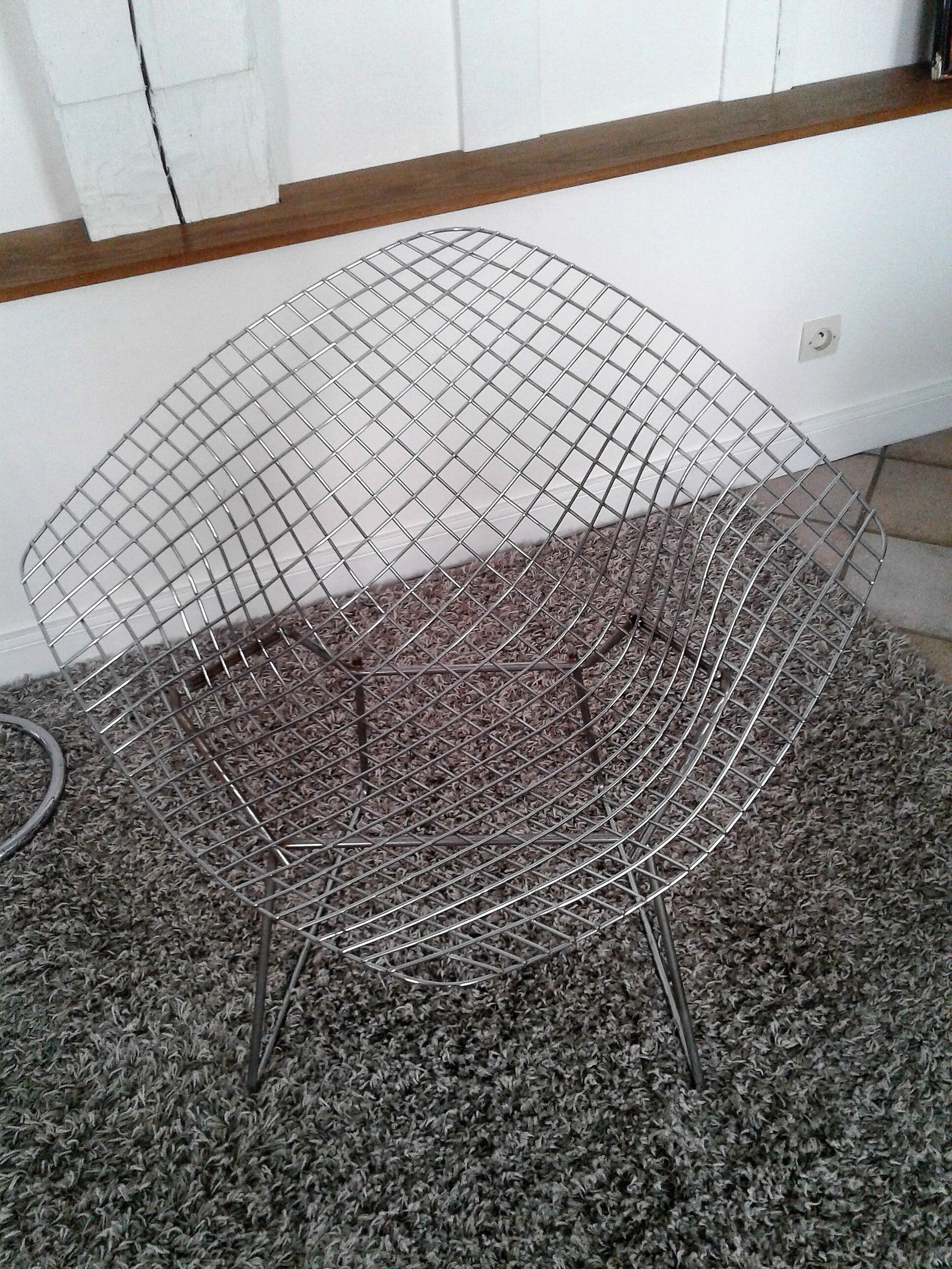 Diamond design chromed metal Chair Harry Bertoia Knoll early 1970s edition