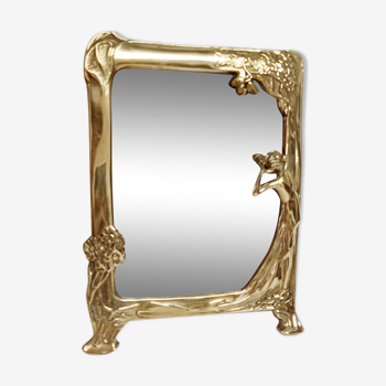 Mirror to pose Art Nouveau, woman in brass