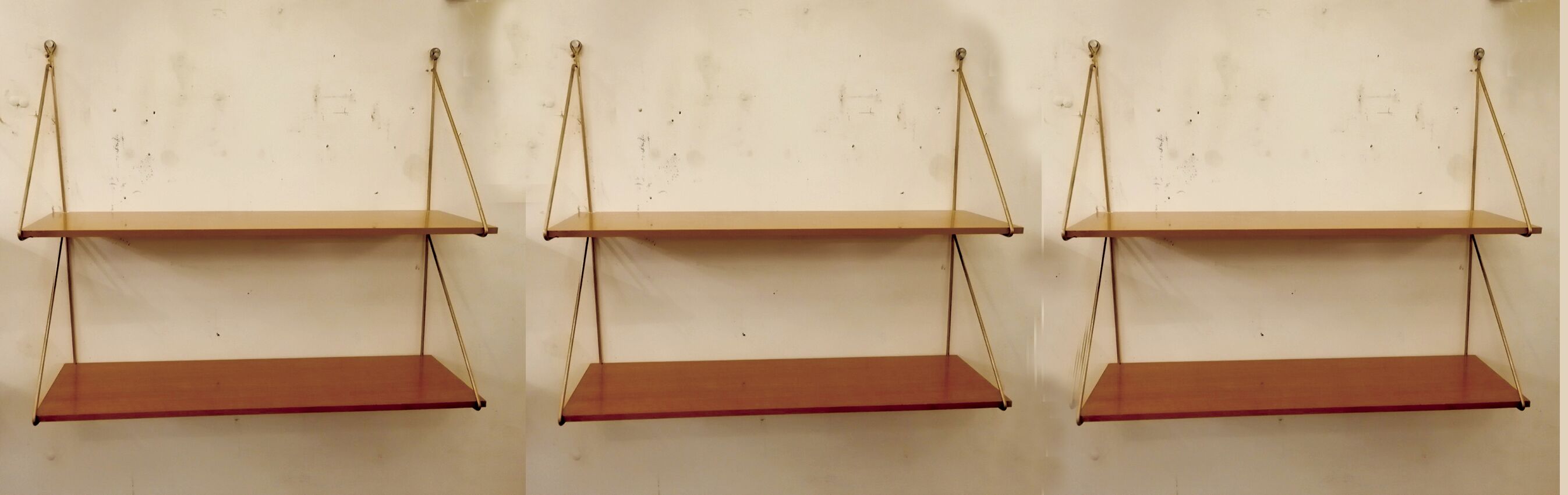 Modular shelves, laminated wood, gilded metal, 1960